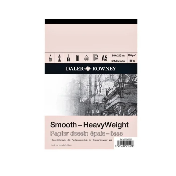 Daler Rowney Smooth Heavyweight Sketchbook Eskiz Çizim Defteri 220 Gr.  A5 25 Sayfa
