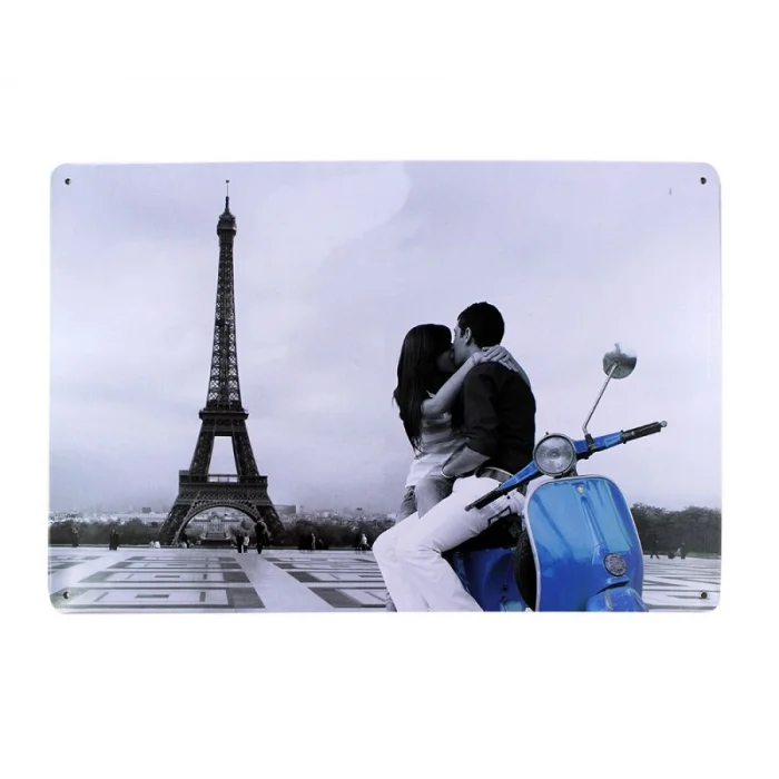 Dekoratif Vintage Metal Pano Eifell Love 20x30