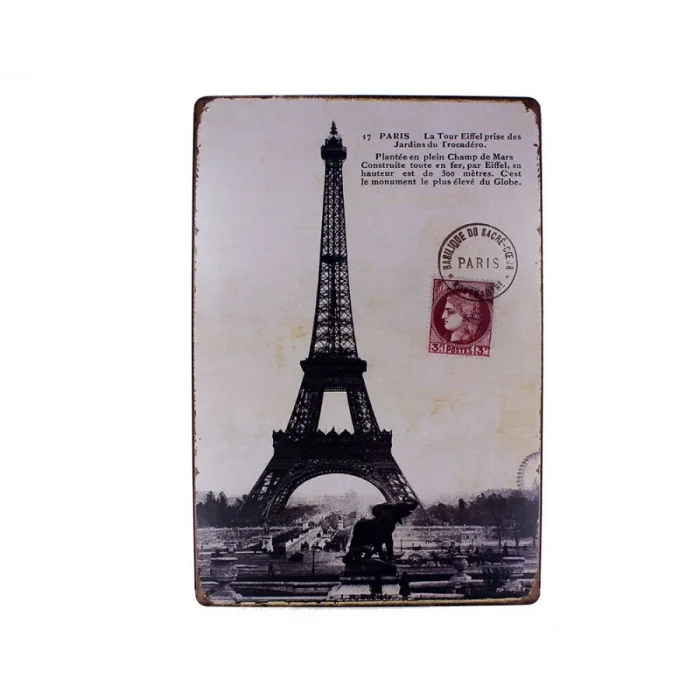 Dekoratif Vintage Metal Pano Eifell Post 20x30