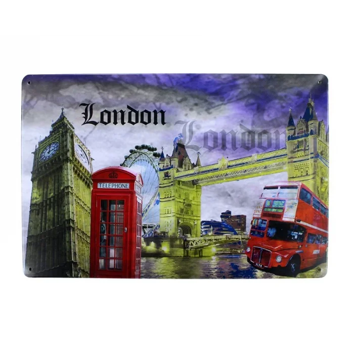 Dekoratif Vintage Metal Pano London Tema 20x30