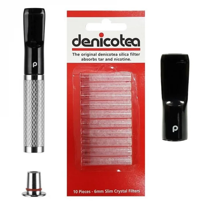 Denicotea 25005 Karbon Filtreli 6-9mm Lüks Slim Sigara Ağızlığı Silver