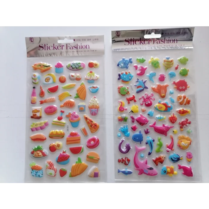 Deniz ve Pizza 3D Kabartmalı Sticker Çıkartma seti