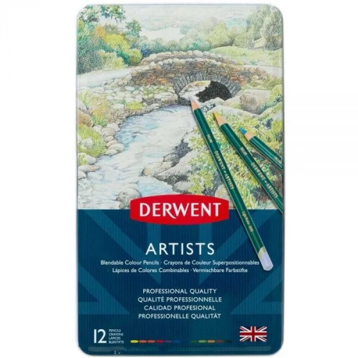 Derwent Artists Pencils Kuru Boya Kalemi Seti 12li Teneke Kutu