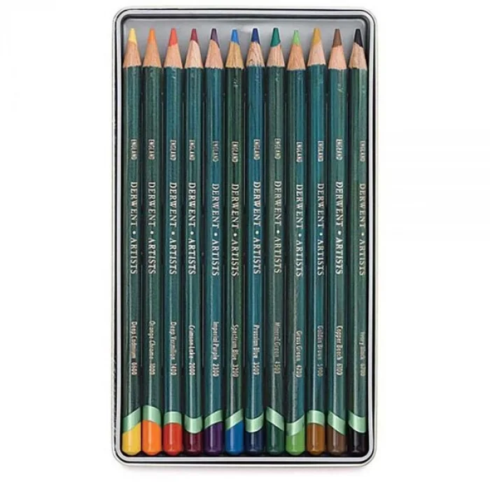 Derwent Artists Pencils Kuru Boya Kalemi Seti 12li Teneke Kutu