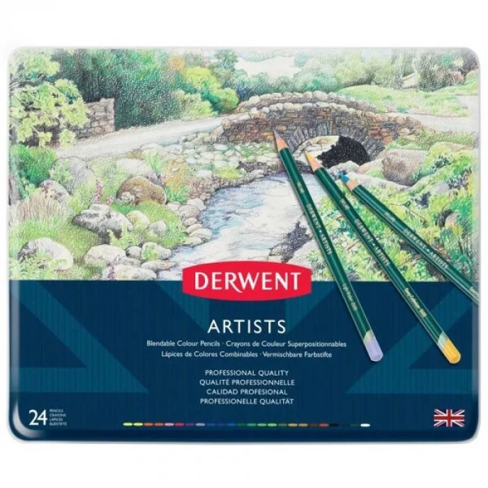 Derwent Artists Pencils Kuru Boya Kalemi Seti 24lü Teneke Kutu