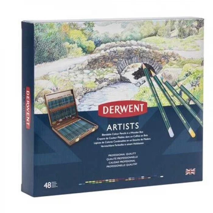Derwent Artists Pencils Kuru Boya Kalemi Seti 48li Ahşap Kutu