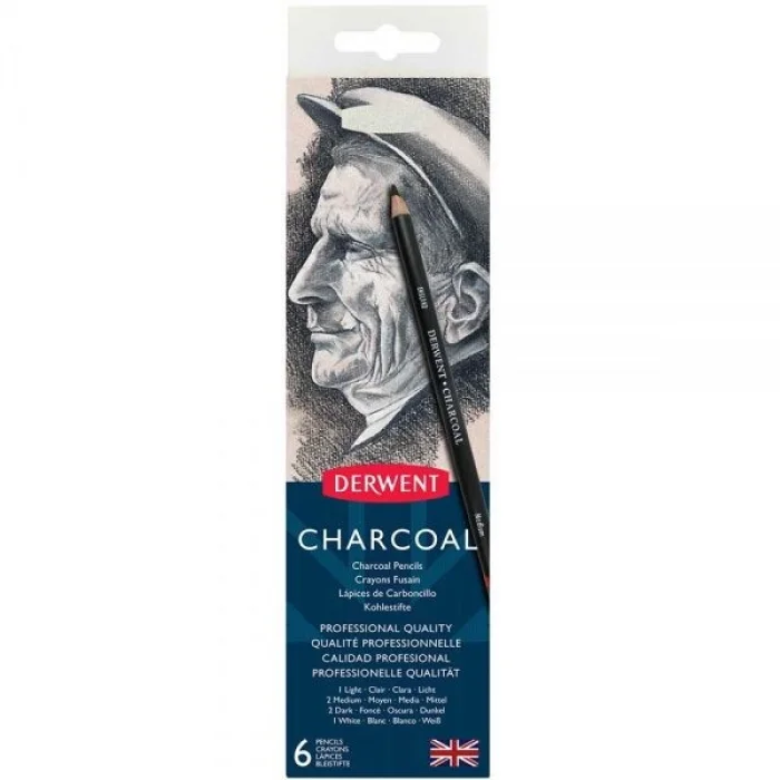 Derwent Charcoal Pencils Kömür Füzen Kalem Seti 6lı Teneke Kutu