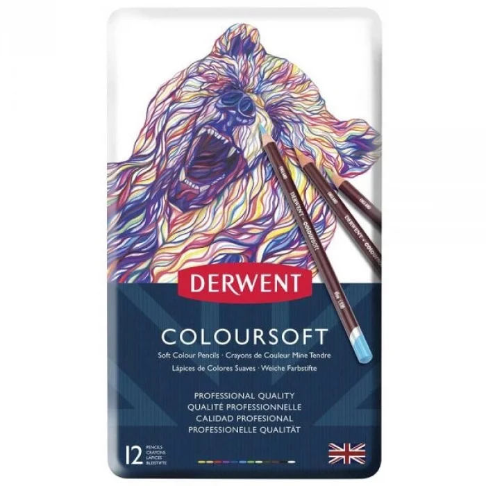 Derwent Coloursoft Pencils Yumuşak Kuru Boya Kalemi Seti 12li Teneke Kutu
