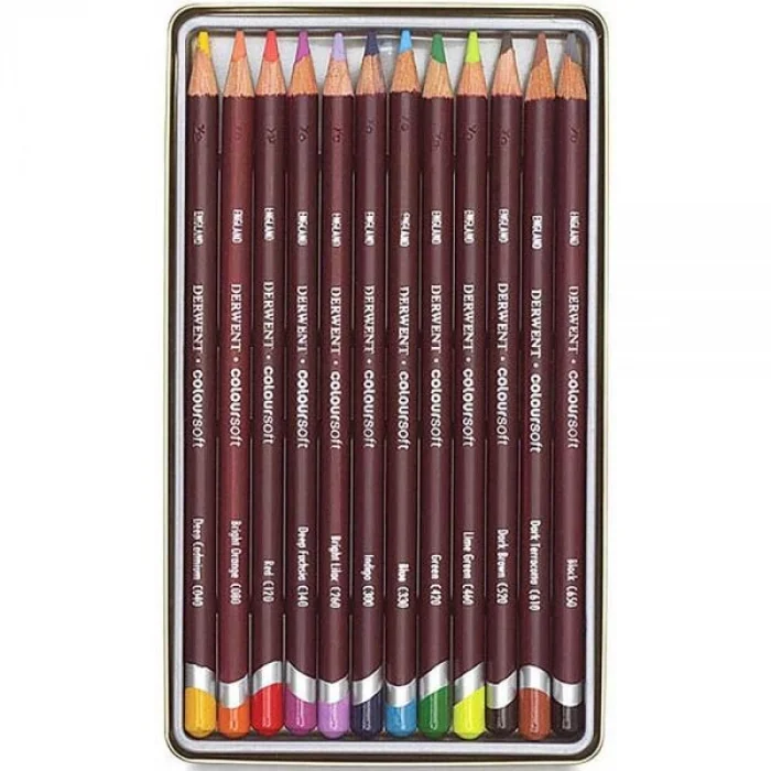 Derwent Coloursoft Pencils Yumuşak Kuru Boya Kalemi Seti 12li Teneke Kutu