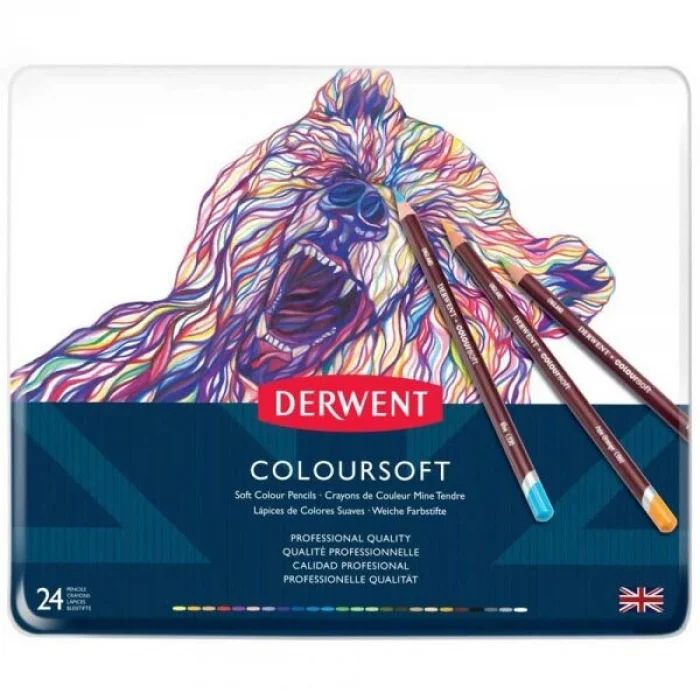 Derwent Coloursoft Pencils Yumuşak Kuru Boya Kalemi Seti 24lü Teneke Kutu