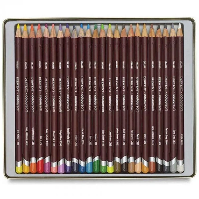 Derwent Coloursoft Pencils Yumuşak Kuru Boya Kalemi Seti 24lü Teneke Kutu
