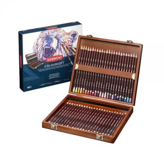 Derwent Coloursoft Pencils Yumuşak Kuru Boya Kalemi Seti 48li Ahşap Kutu