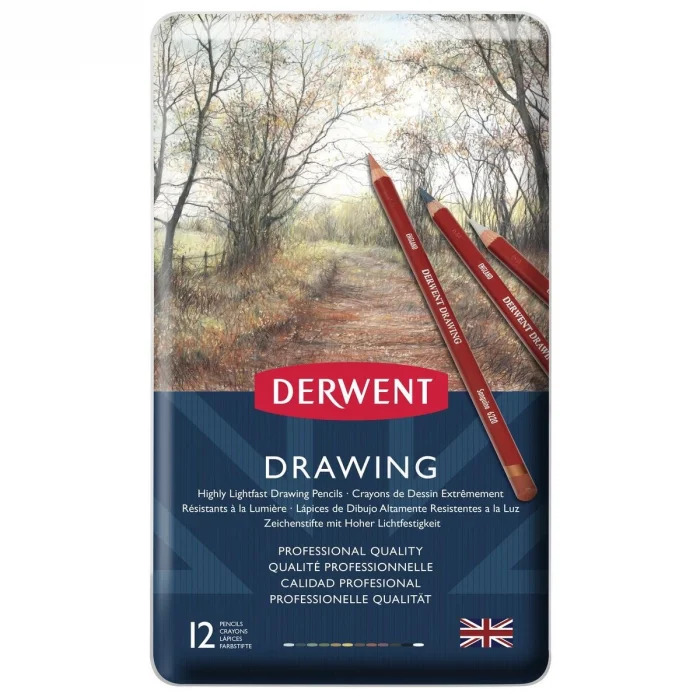 Derwent Drawing Pencils Renkli Çizim Kalemi Seti 12li Teneke Kutu