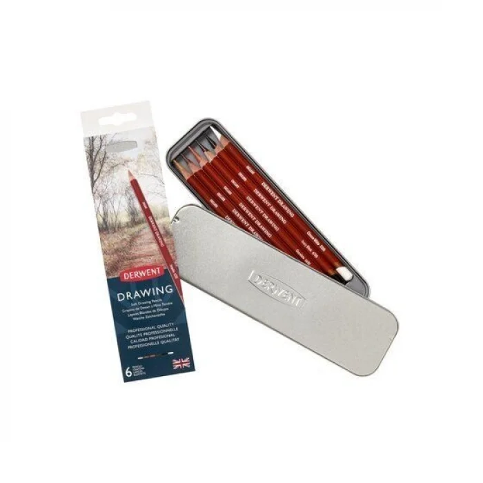Derwent Drawing Pencils Renkli Çizim Kalemi Seti 6lı Teneke Kutu + Kalemtraş
