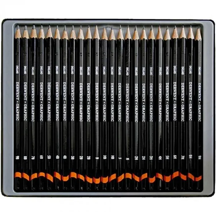 Derwent Graphic Dereceli Kalem Karakalem Eskiz Çizim Seti 24lü Teneke Kutu