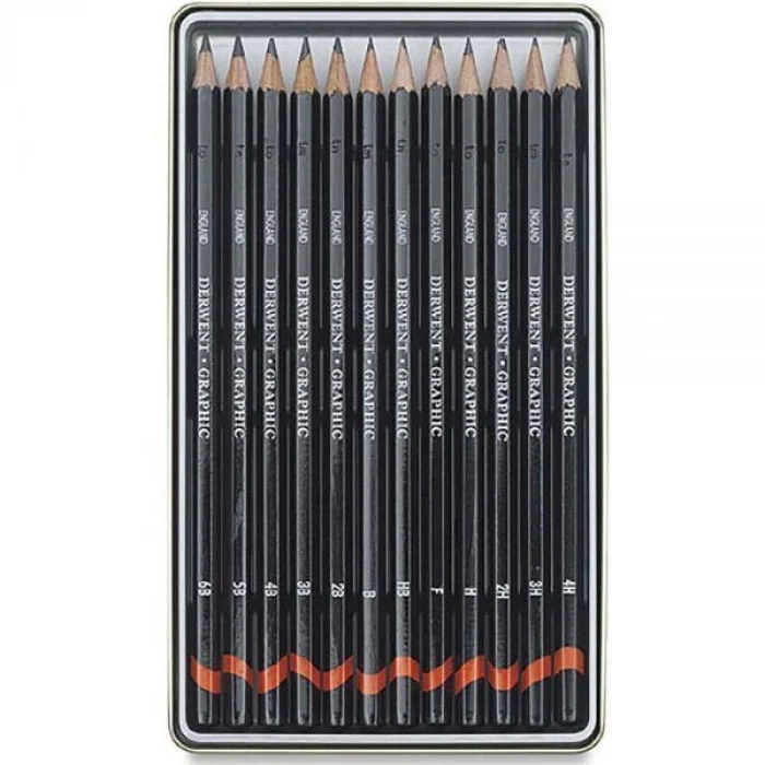 Derwent Graphic Dereceli Kalem Karakalem Eskiz Çizim Seti Medium (Designer) 12li Teneke Kutu