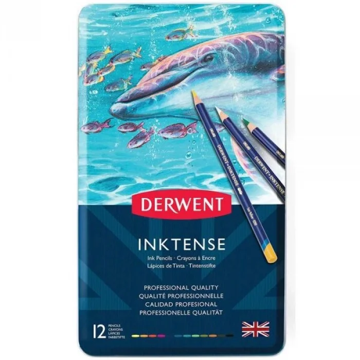Derwent Inktense Mürekkep Etkili Aquarell Boya Kalemi Seti 12li Teneke Kutu