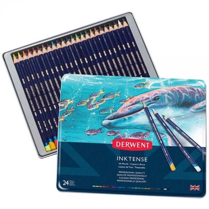 Derwent Inktense Mürekkep Etkili Aquarell Boya Kalemi Seti 24lü Teneke Kutu