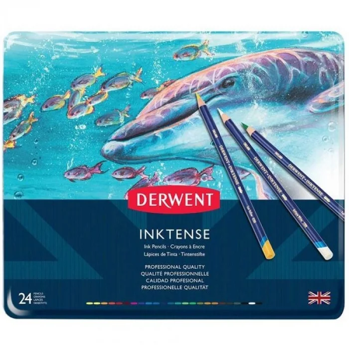 Derwent Inktense Mürekkep Etkili Aquarell Boya Kalemi Seti 24lü Teneke Kutu