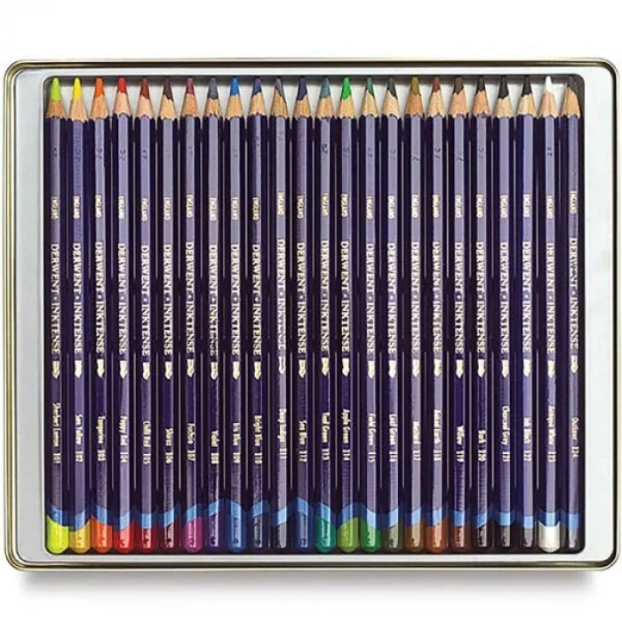 Derwent Inktense Mürekkep Etkili Aquarell Boya Kalemi Seti 24lü Teneke Kutu