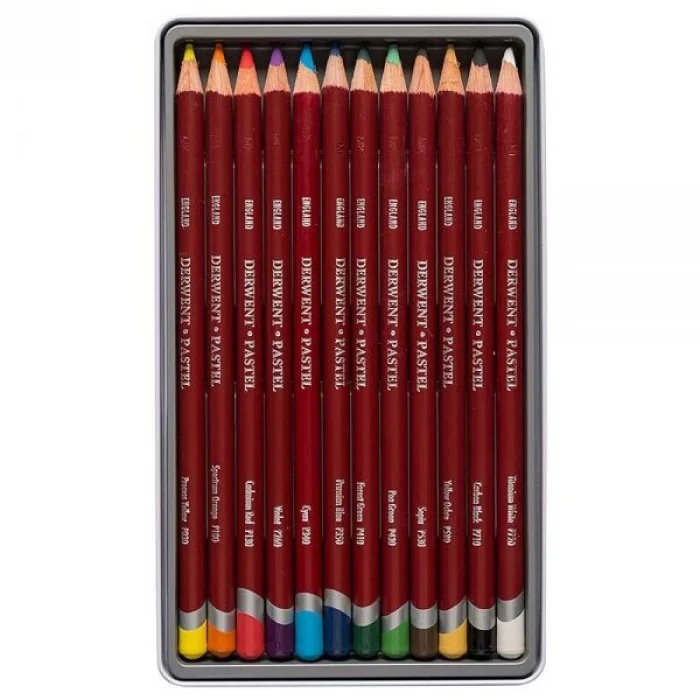 Derwent Pastel Pencil Teneke Kutu Pastel Boya Kalem Seti 12 Renk