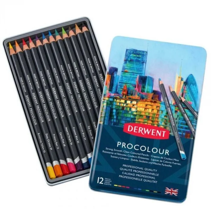Derwent Procolour Kuru Boya Kalemi Seti 12li Teneke Kutu