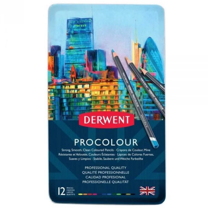 Derwent Procolour Kuru Boya Kalemi Seti 12li Teneke Kutu