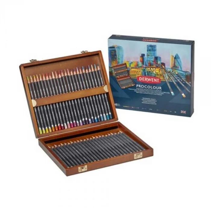 Derwent Procolour Kuru Boya Kalemi Seti 48li Ahşap Kutu
