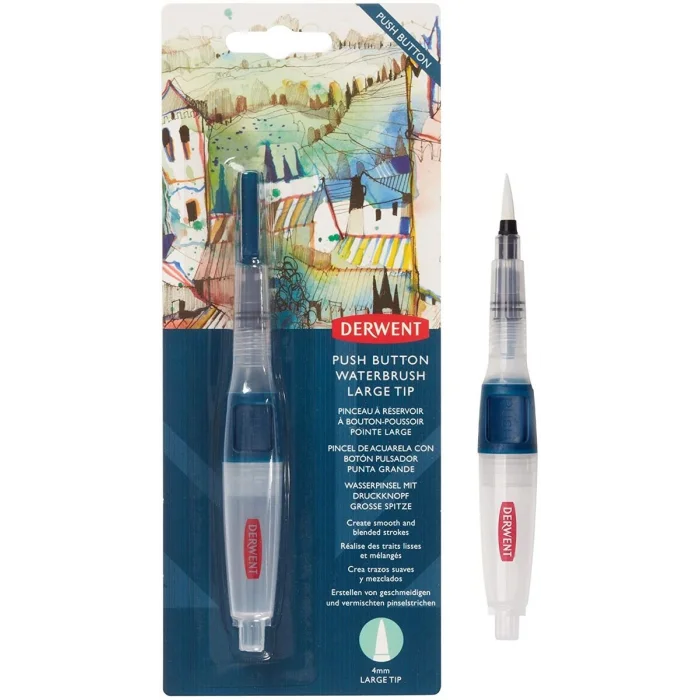 Derwent Push Button Waterbrush Akış Kontrollü Su Hazneli Sulu Boya Fırçası Large Tip (Kalın Uç)