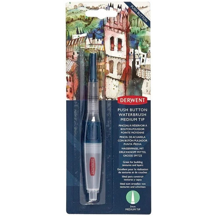 Derwent Push Button Waterbrush Akış Kontrollü Su Hazneli Sulu Boya Fırçası Medium Tip (Orta Uç)
