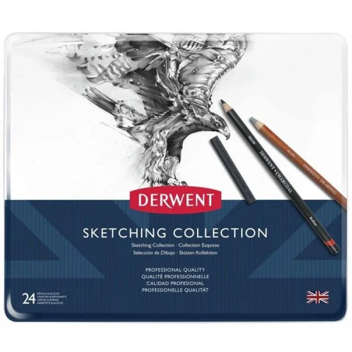 Derwent Sketching Collection Karakalem Eskiz Çizim Seti 24lü Teneke Kutu
