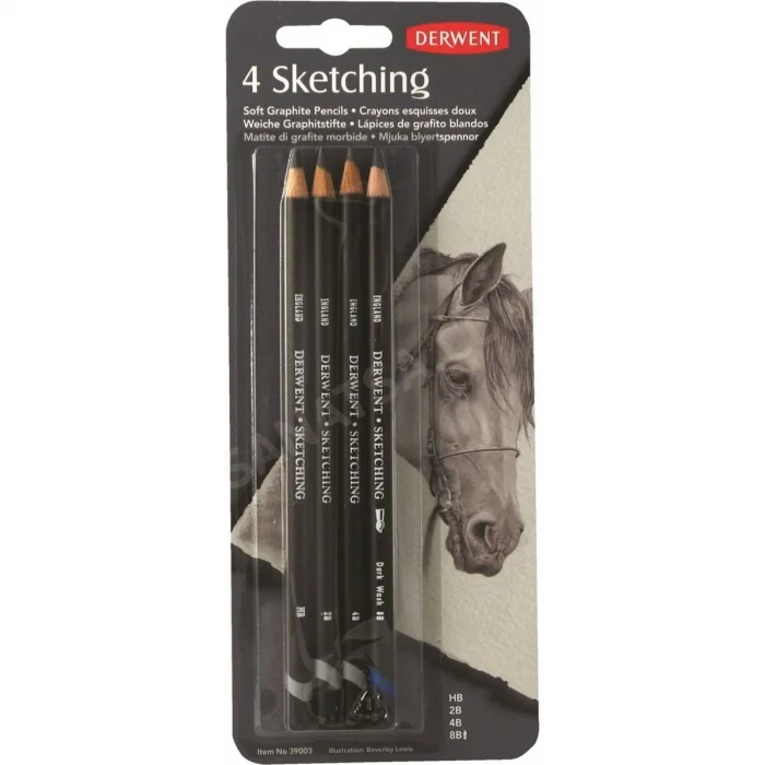 Derwent Sketching Pencils Karakalem Eskiz Çizim Kalemi Seti 4lü Blister