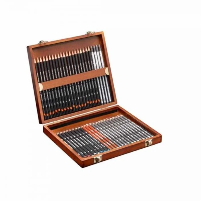 Derwent Sketching Pencils Karakalem Eskiz Çizim Kalemi Seti 48li Ahşap Kutu