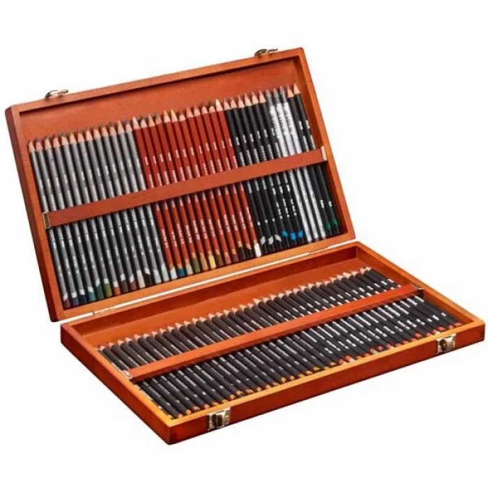 Derwent Sketching Pencils Karakalem Eskiz Çizim Kalemi Seti 72li Ahşap Kutu