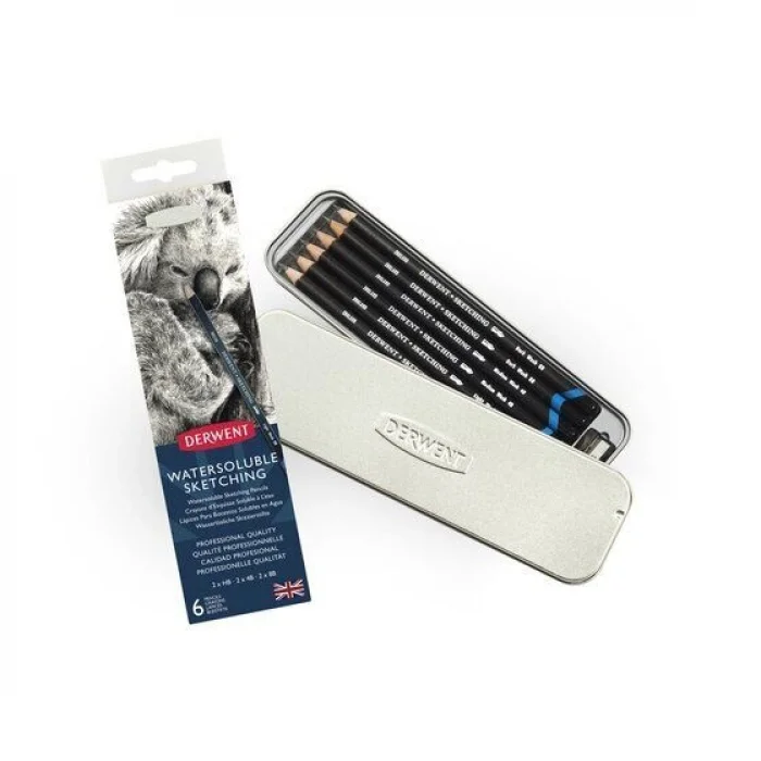 Derwent Watersoluable Sketching Pencils Suda Çözünebilen Çizim Kalemi Seti 6lı Teneke Kutu