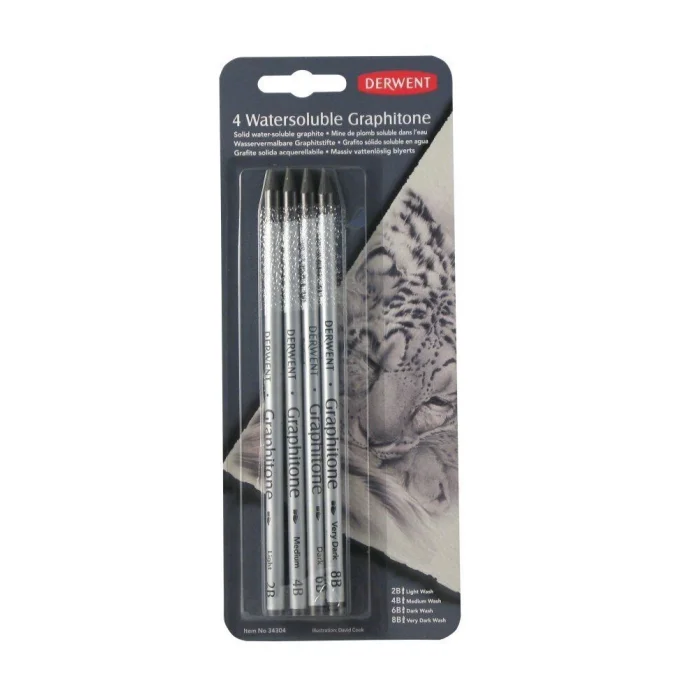 Derwent Watersoluble Graphitone Suda Çözünebilen Ağaçsız Grafit Kalem Seti 4lü Blister