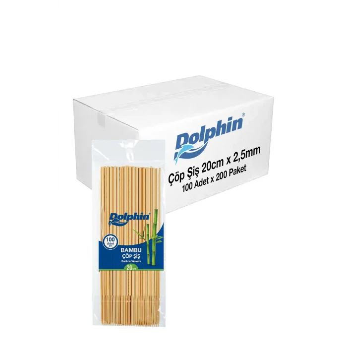 Dolphin Bambu Çöp Şiş 20cm x 2,5 mm 100lü x 200 Paket (Koli)