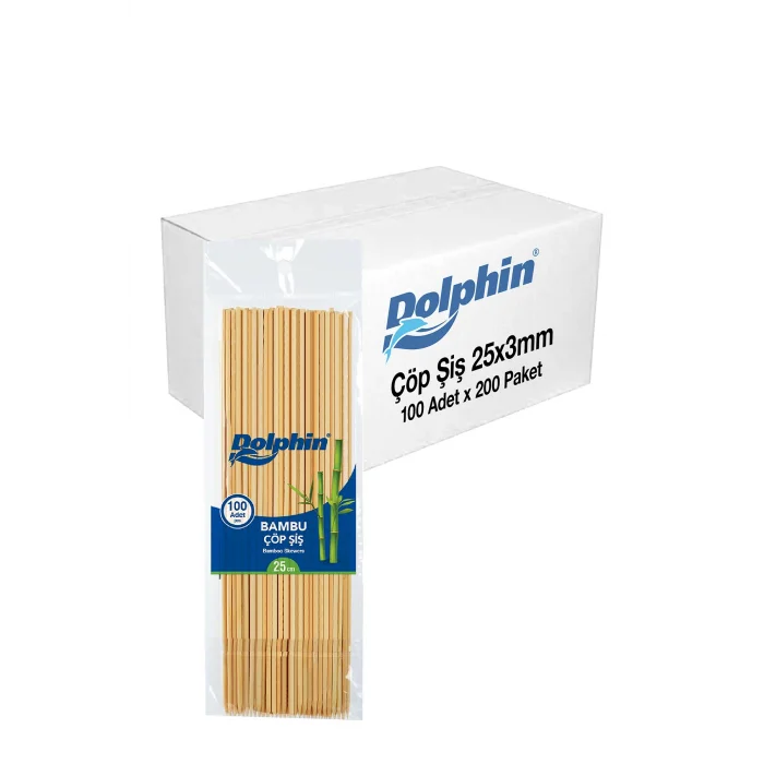 Dolphin Bambu Çöp Şiş 25cm x 3mm 100lü x 200 Paket (Koli)