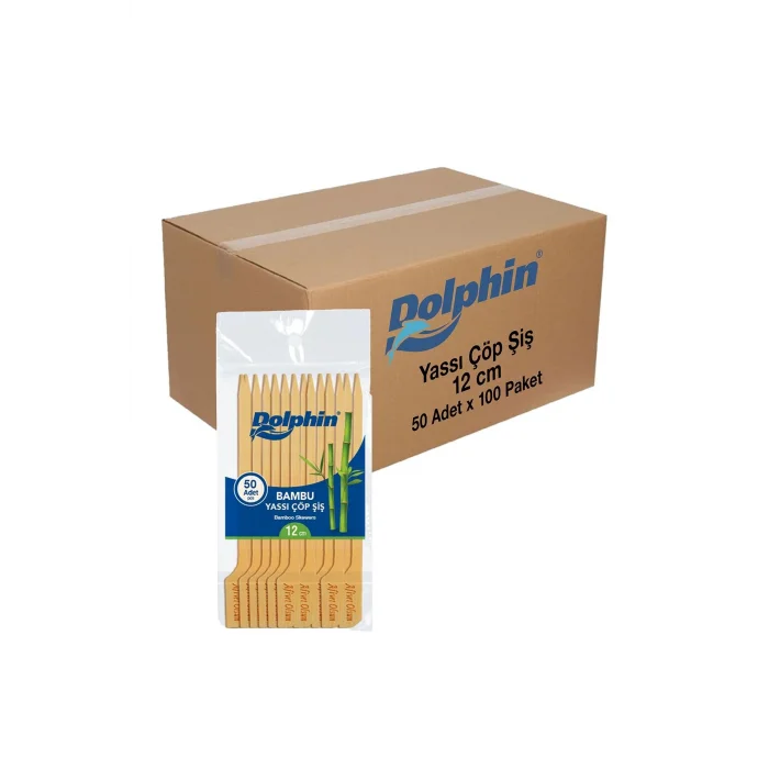 Dolphin Bambu Yassı Çöp Şiş 12 cm 50 Adet x 100 Paket (Koli)