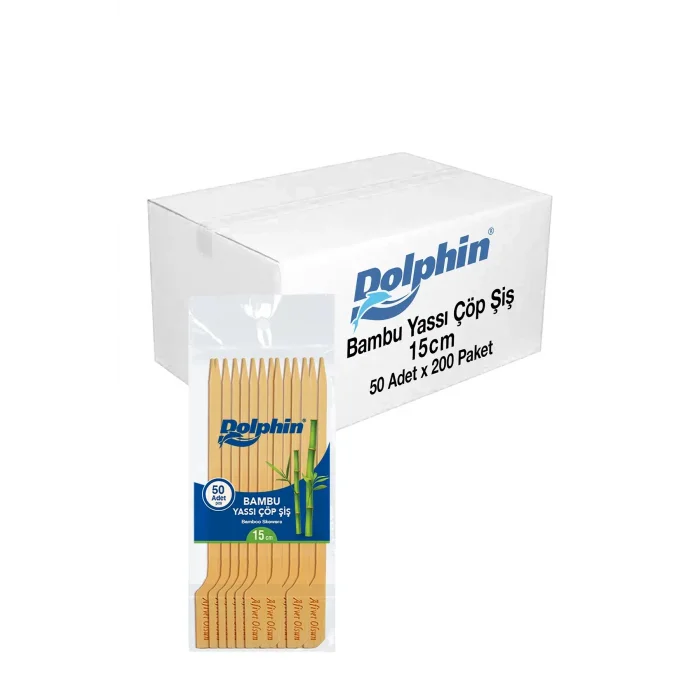 Dolphin Bambu Yassı Çöp Şiş 15 cm 50 Adet x 200 Paket (Koli)