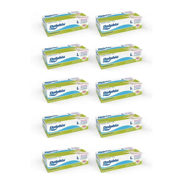 Dolphin Beyaz Lateks Eldiven Pudralı L 100 Adet x 10 Paket