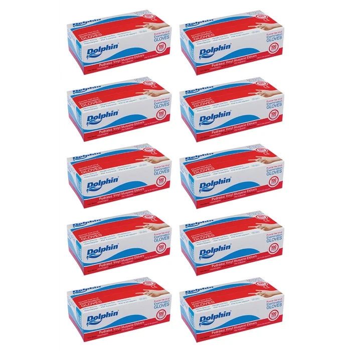 Dolphin Beyaz Vinil Eldiveni Pudrasız L 100 Adet x 10 Paket