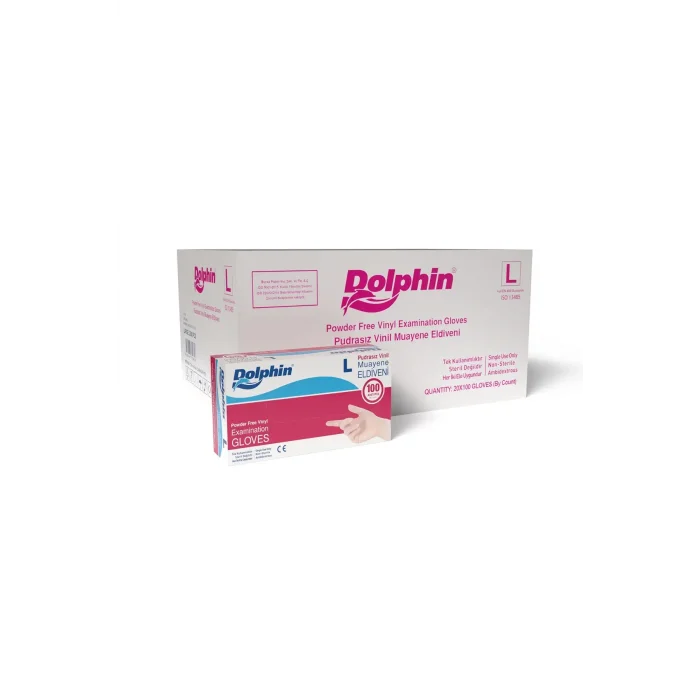 Dolphin Beyaz Vinil Eldiveni Pudrasız L 100 Adet x 20 Paket - Koli