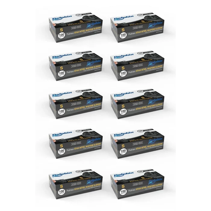 Dolphin Çok Amaçlı Siyah Nitril Eldiven S Beden 100lü Kutu x 10 Paket - MDR