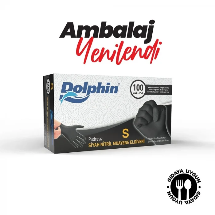 Dolphin Çok Amaçlı Siyah Nitril Eldiven S Beden 100lü Kutu x 20 Paket - Koli - MDR