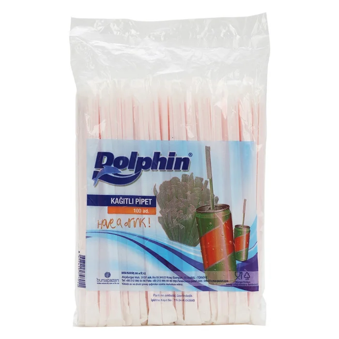 Dolphin Kağıt Sarıgılı Pipet 6 mm * 18 cm 100 Adet