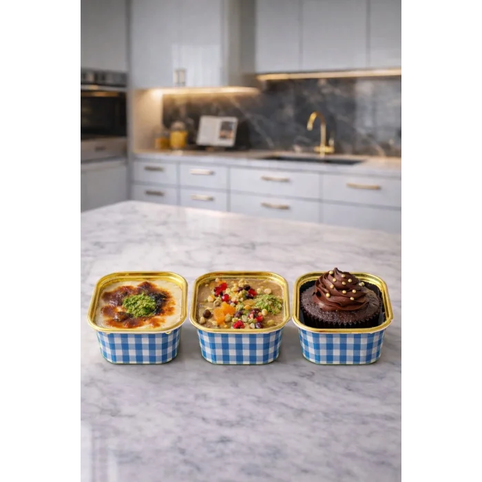 Dolphin Muffin Kare Mavi-Altın Kek Kapsülü 25 Adet