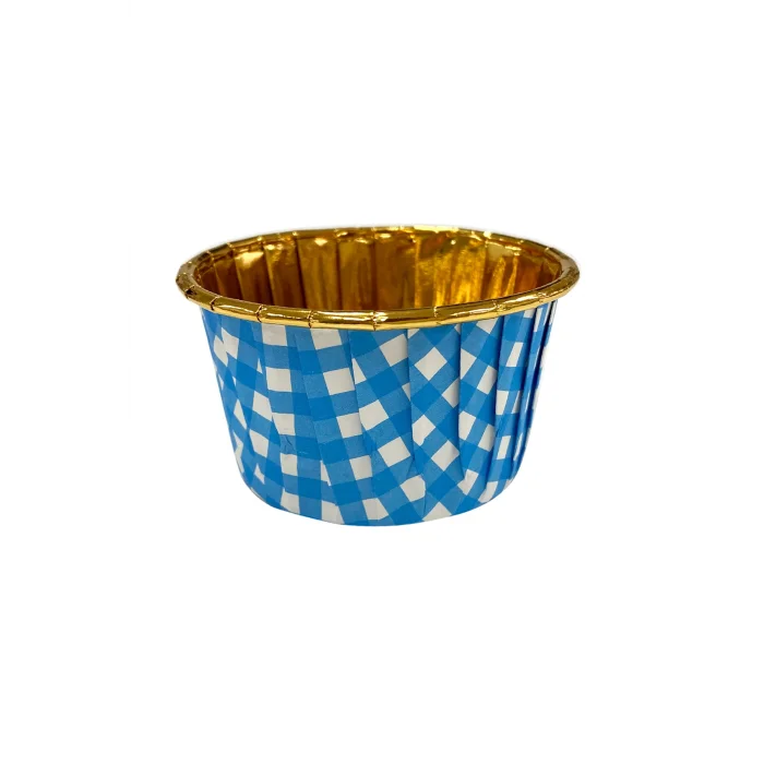 Roll-up Muffin Kek Kapsülü Mavi-Altın Pötikare Desenli 25 Adet