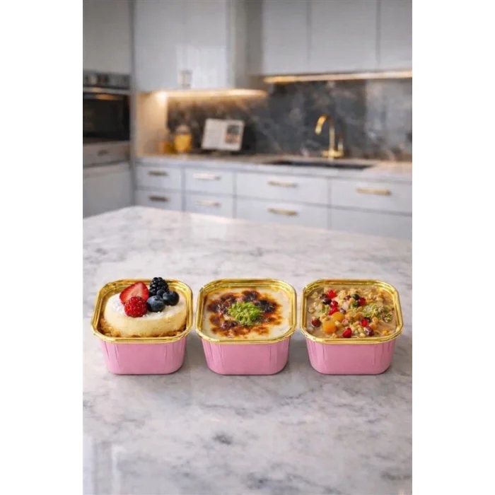 Dolphin Muffin Kare Pembe-Altın Kek Kapsülü 25 Adet