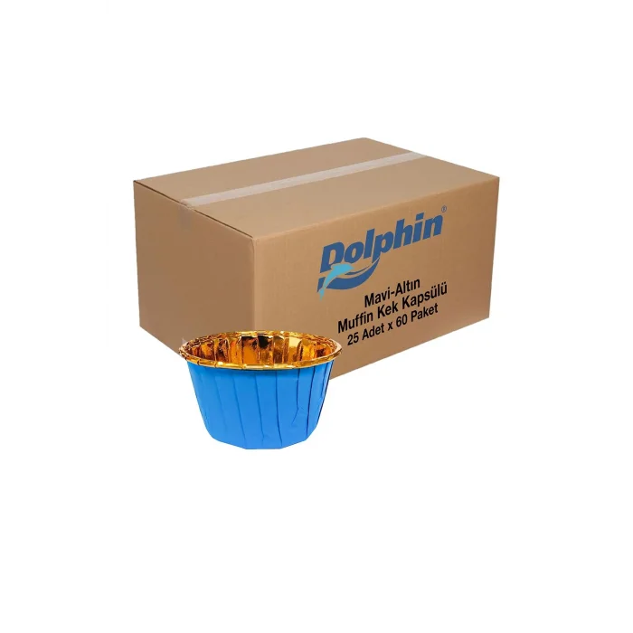 Dolphin Muffin Kek Kapsülü Mavi-Altın 25 Adet x 60 Paket-Koli